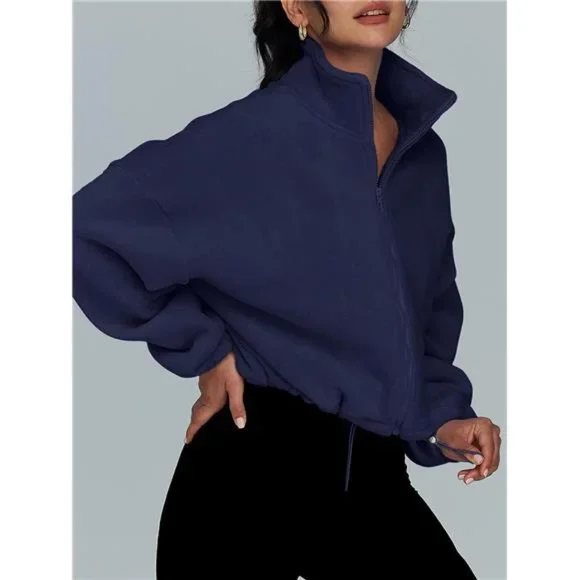 Womens Ultra Soft Hoodies Oversized Long Sleeve Sweatshirts - Dark Blue Jacket - Picture 3 of 6